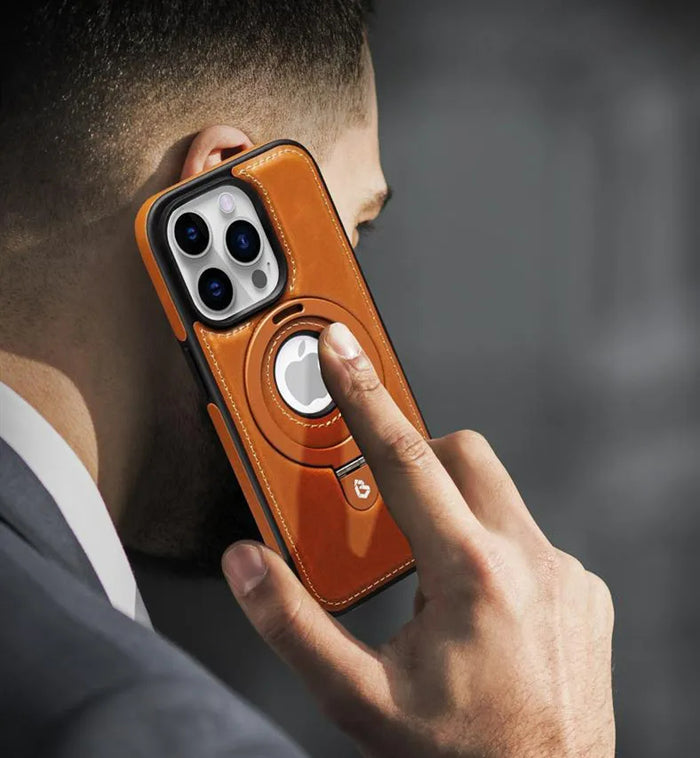 Capa de couro magnética Kickstand para iPhone